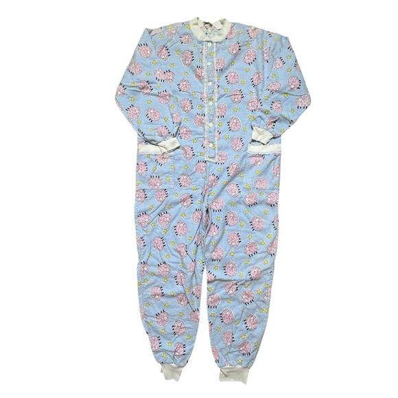 Jennifer Dale Vintage Sheep Flannel Button Front Pastel Onesie Size Medium - Picture 1 of 9